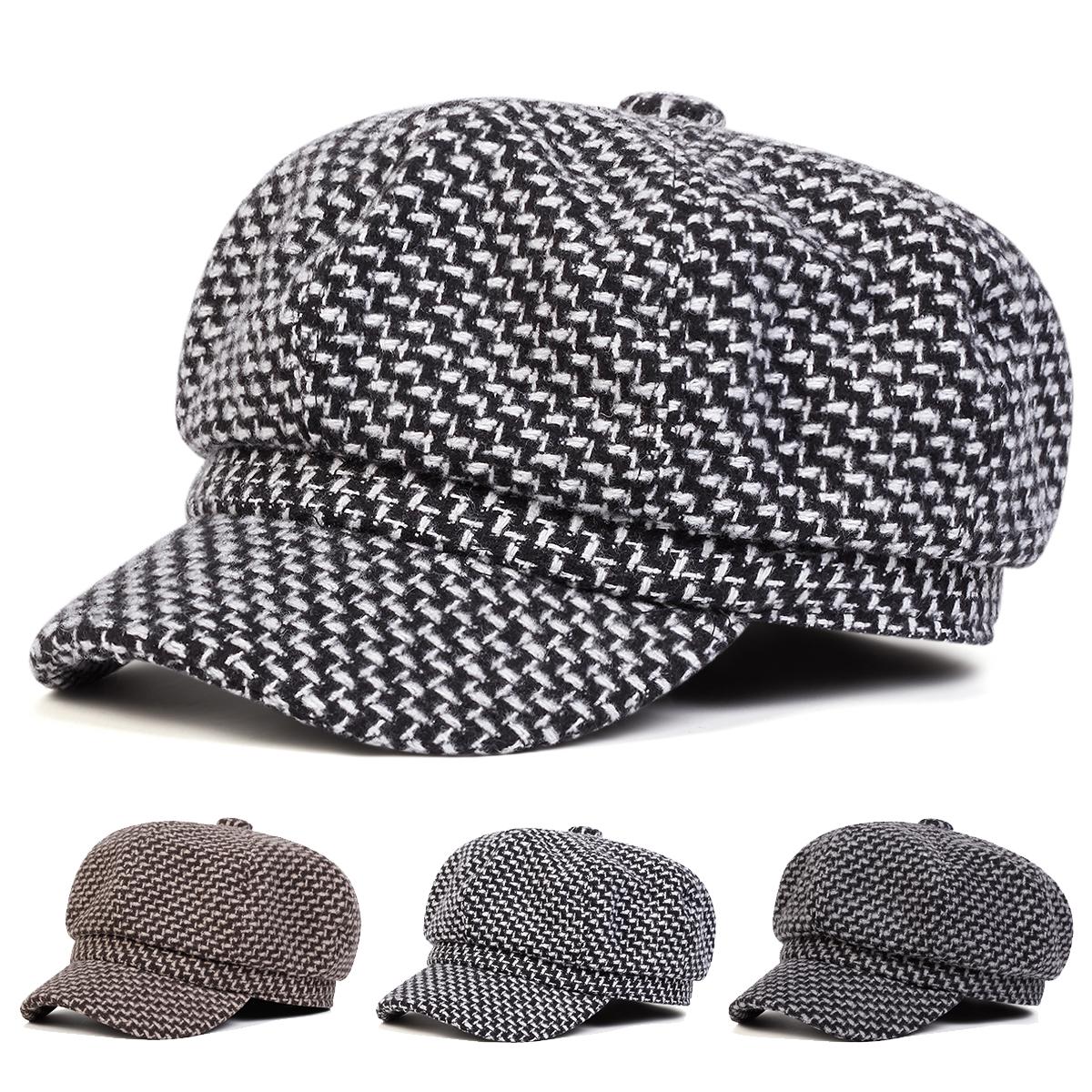 

Unisex Thousand Bird Grid Personality Newsboy Hat Spring Autumn Retro Beret Hats Wild Casual Hats Octagonal Cap темно-сірий колір