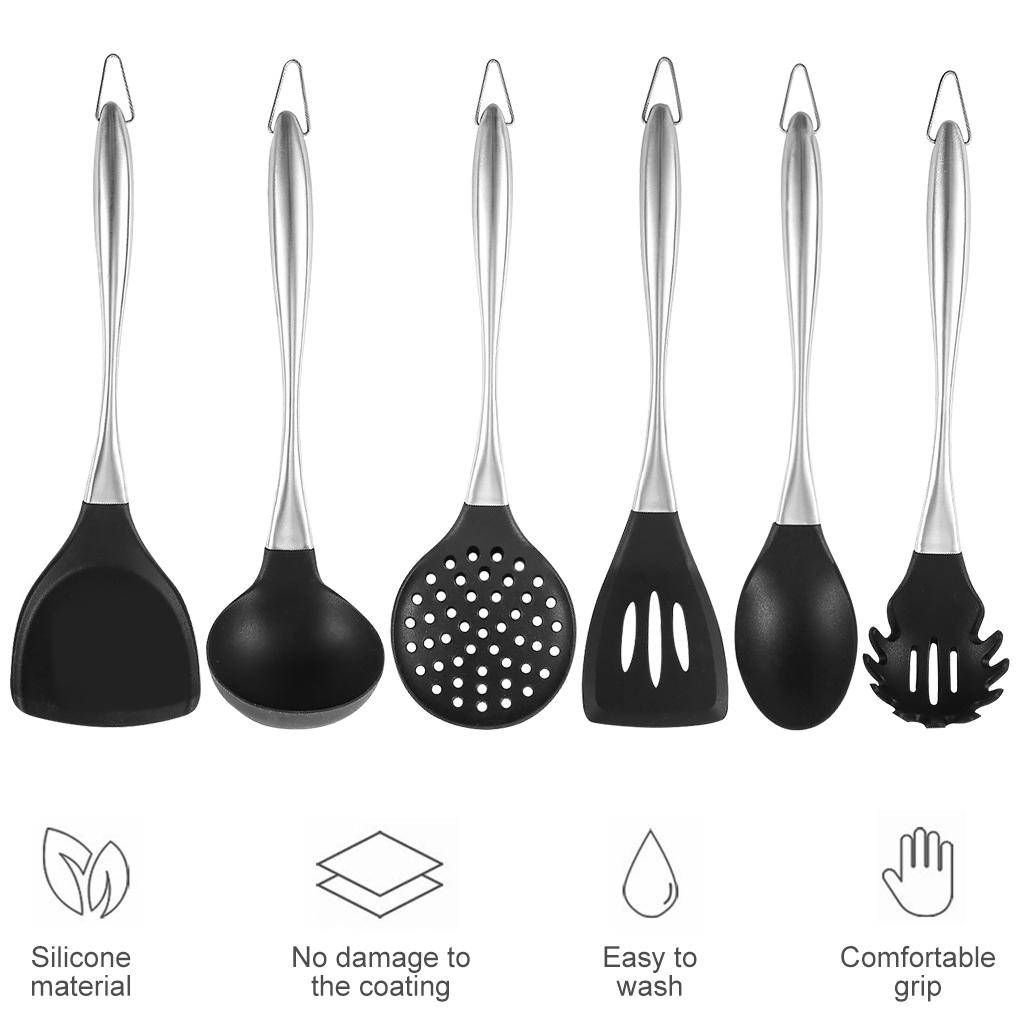 Soup Ladle Silicone Stainless Handle Cooking Spoon Resistant Kitchen Utensil