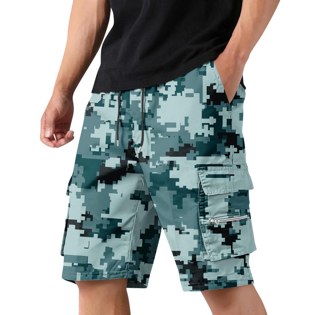 Herren Tarn Cargo-Shorts mit Kordelzug Taille Verstellbare Passform Mehrere Taschen Robust Arbeitskleidung Outdoor Utility Shorts