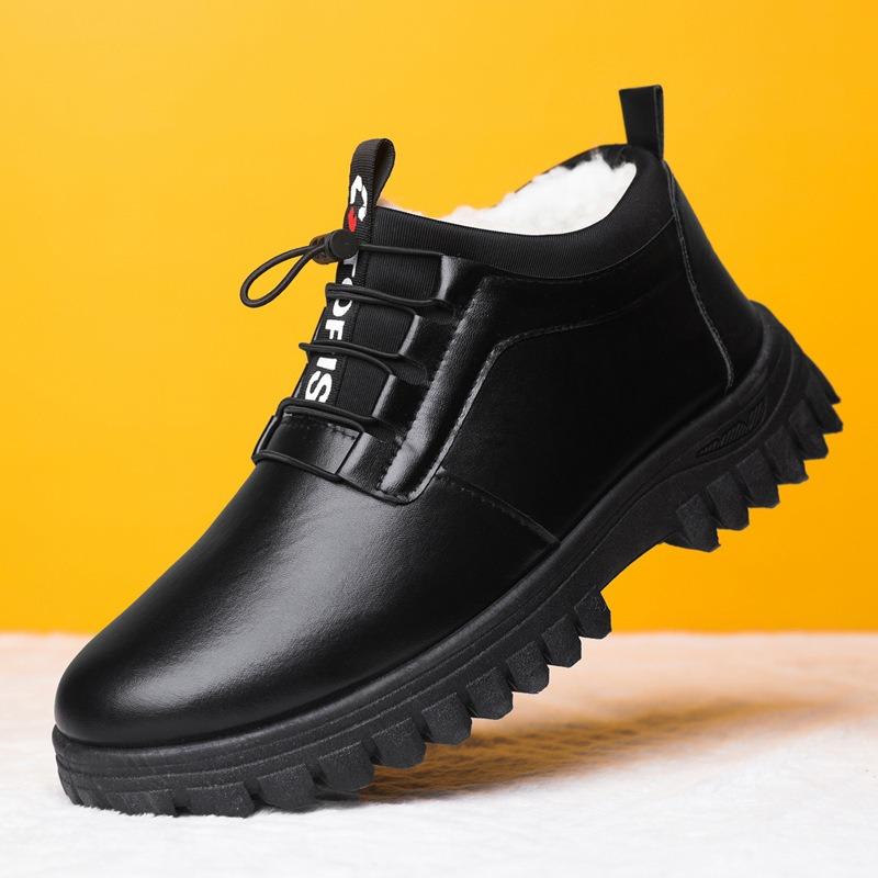 Men's cotton shoes new fashion versatile winter warm velvet thickened high-top middle and old trend snow boots