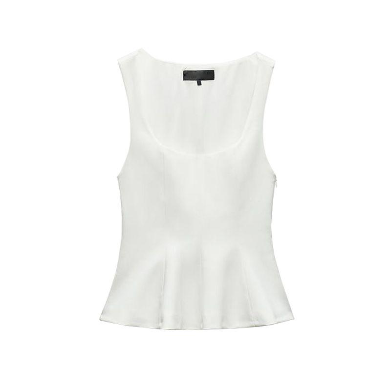 Spring New Women's Clothing Sleeveless Square Collar Cropped Short Skirt Hem Stretch Comfortable Top 2180011