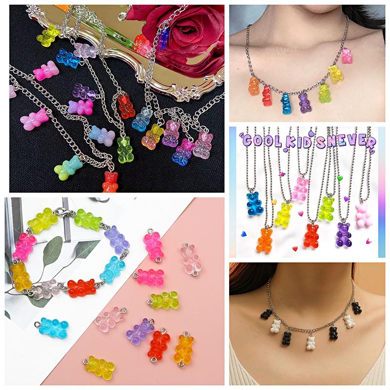 10/50 Stück Bunte Gummibärchen Anhänger Charms für Halskette Armband DIY Ohrringe Schmuck Bären Valentinstagsgeschenk 2,1*1,1cm
