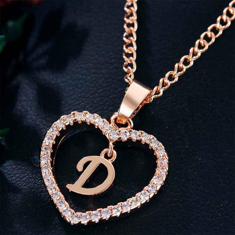 Heart Letters 26 Love Crystal Women Silver Plated Chain Jewelry Necklace