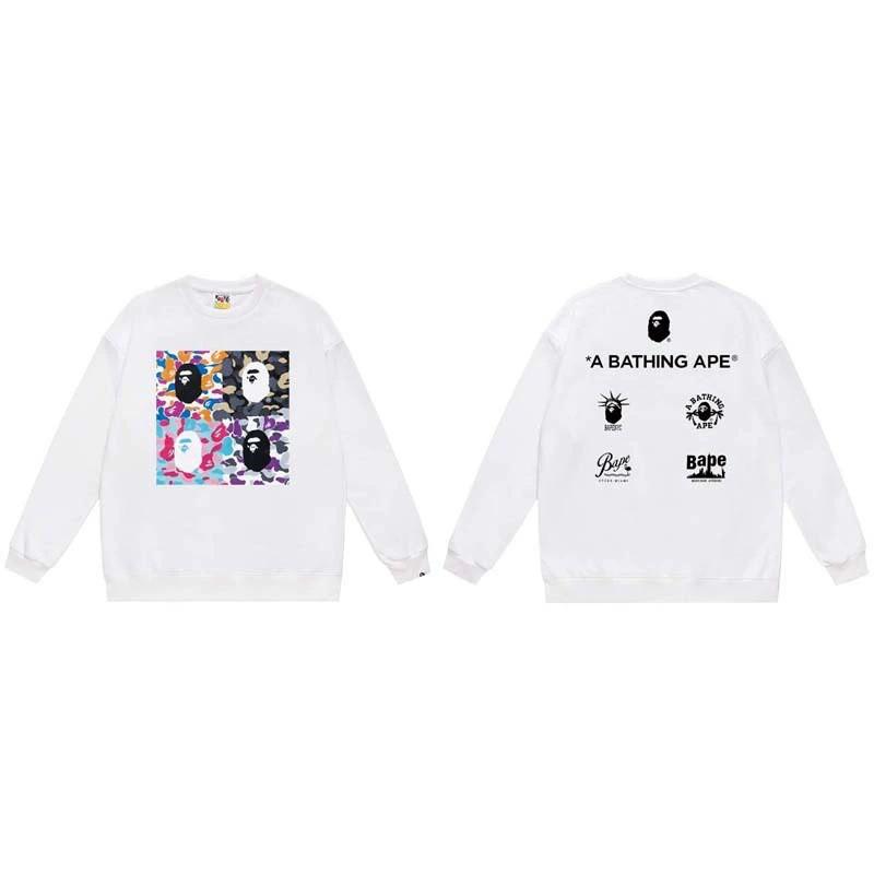 BAPE-Style Heavyweight Cotton Crewneck Sweatshirt Mens Oversized Streetwear Pullover Fall