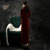 Burgundy mother velvet national style new Chinese long-sleeved improved cheongsam winter thickened women's high-end sense retro autumn and winter