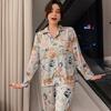 Pajamas Women's New Spring and Summer Cute Cat Ice Silk Long-sleeved Suit Silk Loungewear Suit