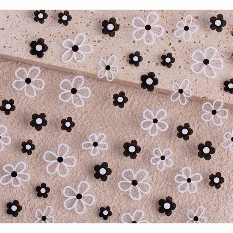 

Elegant Black & White Floral Nail Art Stickers - Matte Finish, Self-Adhesive Decals with Embellishments for Stylish Nail Designs