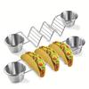 New Portable Taco Stand with Sauce Dish Three Grid V Shape Stainless Steel Taco Shell Holder Taco Accessories Rack Kitchen Tools