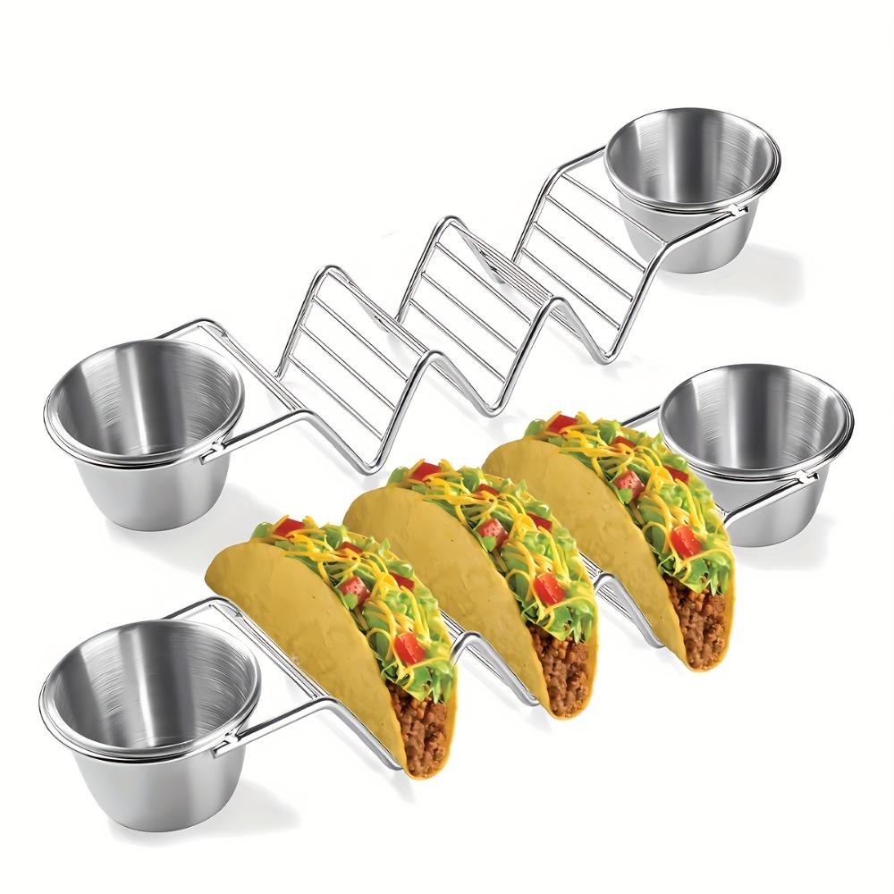 Neuer tragbarer Taco-Ständer mit Soßenschale, dreigeteilt, V-Form, Edelstahl-Taco-Schalenhalter, Taco-Zubehör-Rack, Küchenwerkzeuge