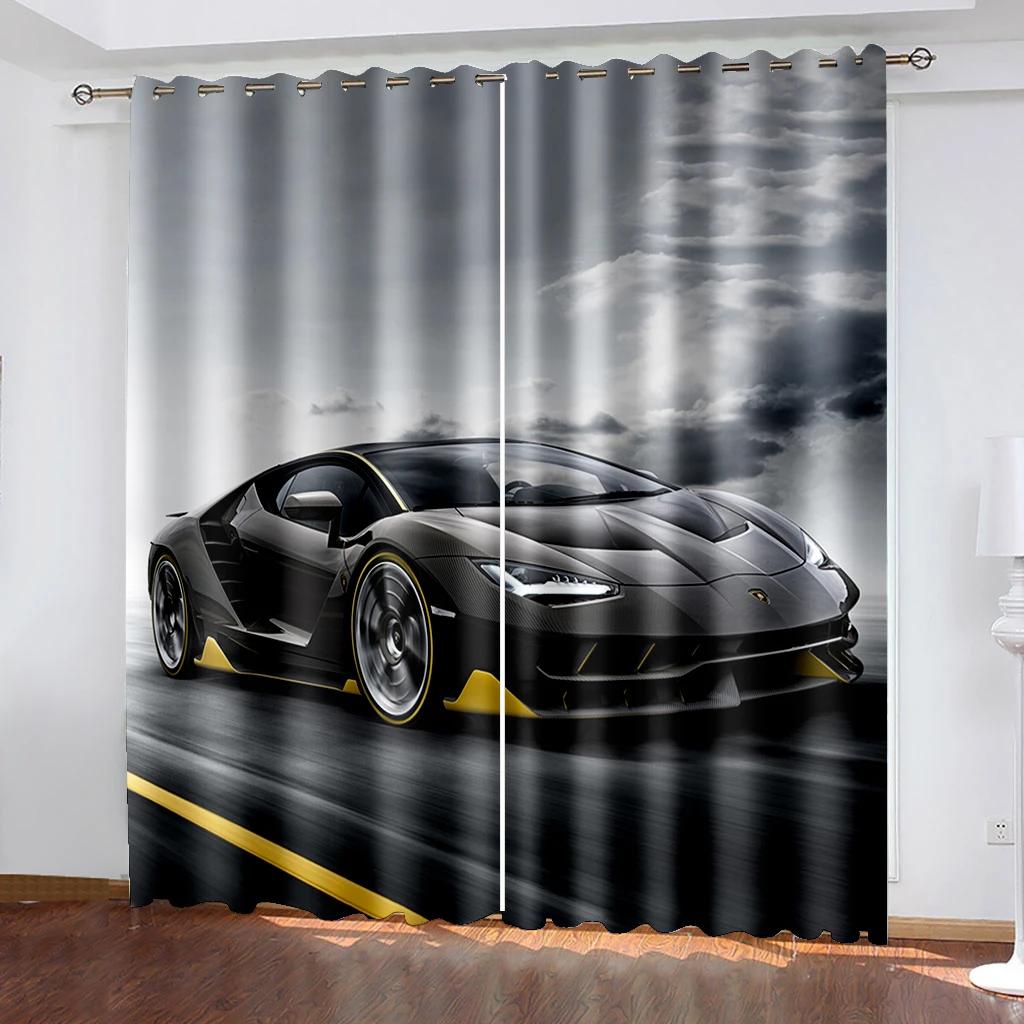 

Черный крутой спортивный автомобиль фильм принт узор современные мальчики шторы окна для гостиной спальни кухни 2 шт декор 132W164H(CM)52x65in&Hook