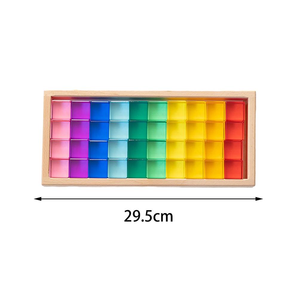 100 Pieces Rainbow Building Blocks Acrylic Gemstone Cubes Stacking Game Toy with Wooden Storage Box