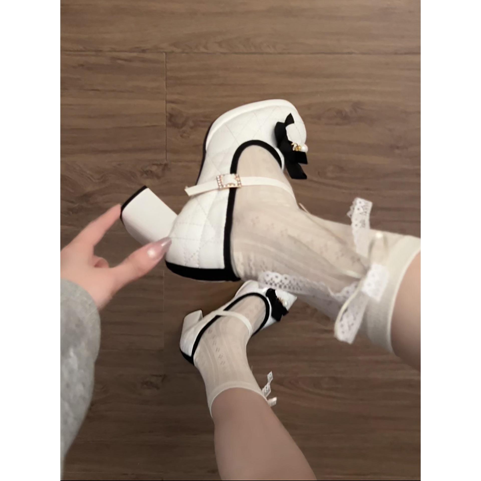 

Retro versatile small man height increase thick heel high heels 2026 spring and autumn French with skirt Mary Jane shoes 40 червоний