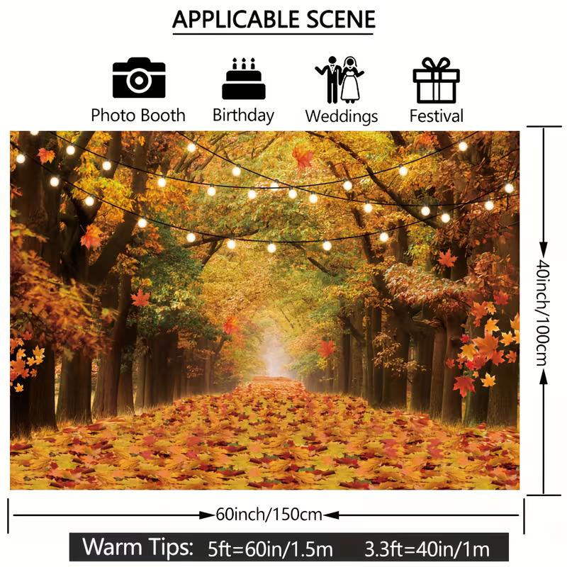 Autumn Tree Lined Path Tapestry Warm Fairy Lights Photography Backdrop