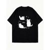 Oversized T Shirt Black Cats And Stars Print For Casual Wear