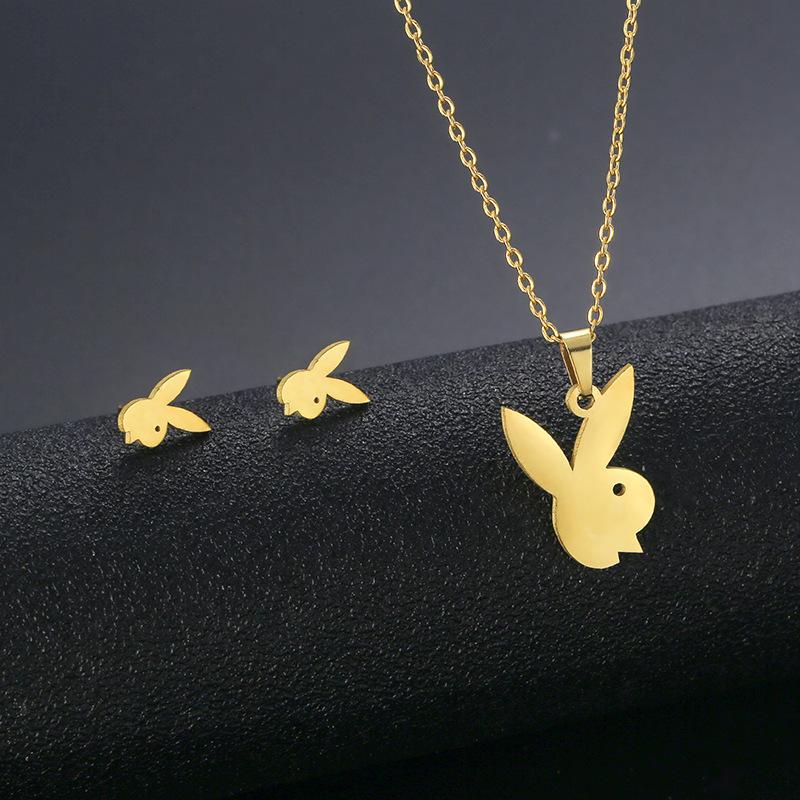 Gold Color Cute Animal Footprints Earrings Set Dog Cat Footprints Paw Necklaces Pendants Women Stainless Steel Zircon TZ329