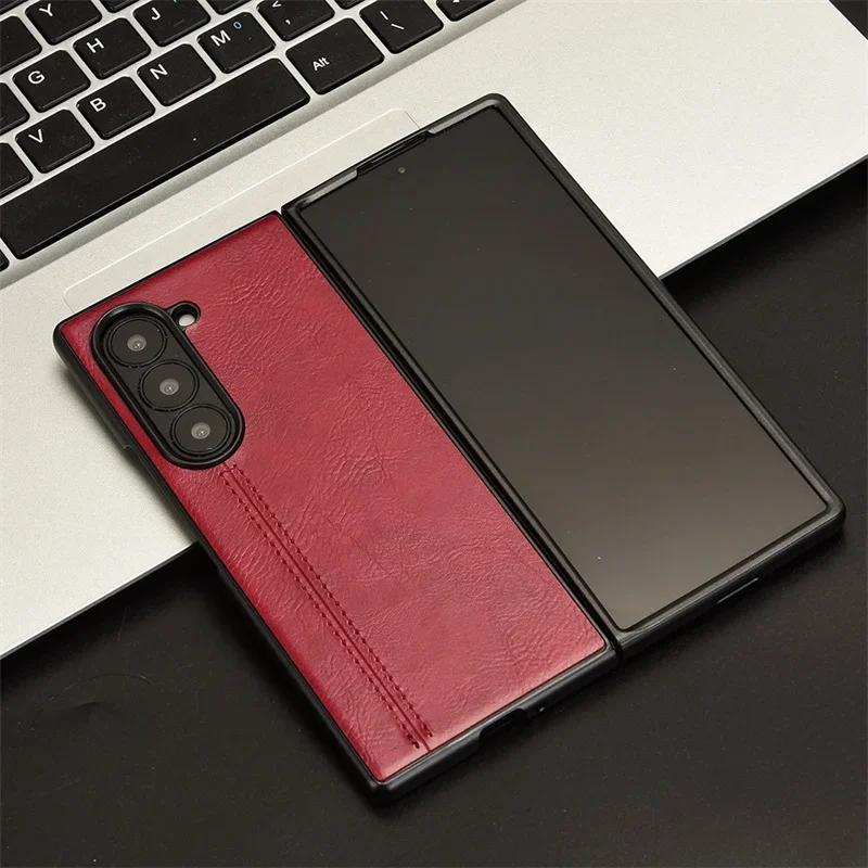 High Quality Business Sle Leather Pure Color Ultra Thin Phone Case for Samsung Galaxy Z Fold 7 6 Screen Shockproof Protect Cover