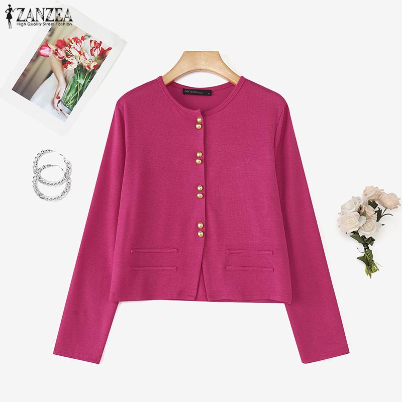 ZANZEA Kvinner uformell rund hals ensfarget langermet bluse