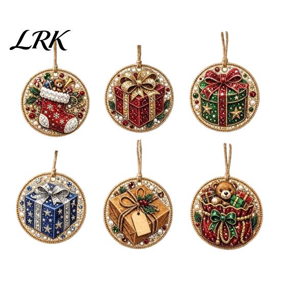 Holiday Gift for Craft Lovers 6Pcs/Set Christmas Ornaments DIY Faux Pearl Art Kit, Hanging Decorations Kit Artistic Activity Adults with Round Charms