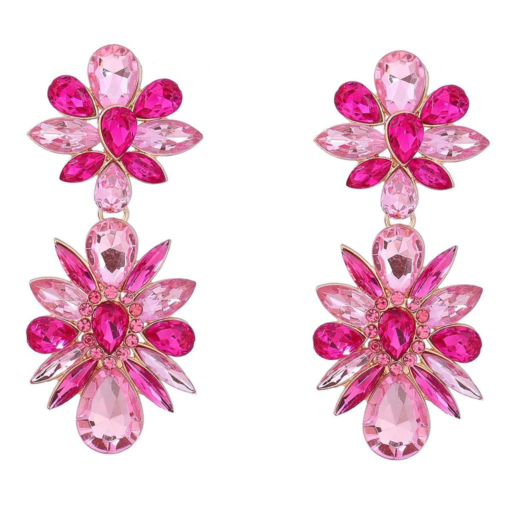 Exaggerated Multi-Layer Diamond Floral Alloy Earrings for Women