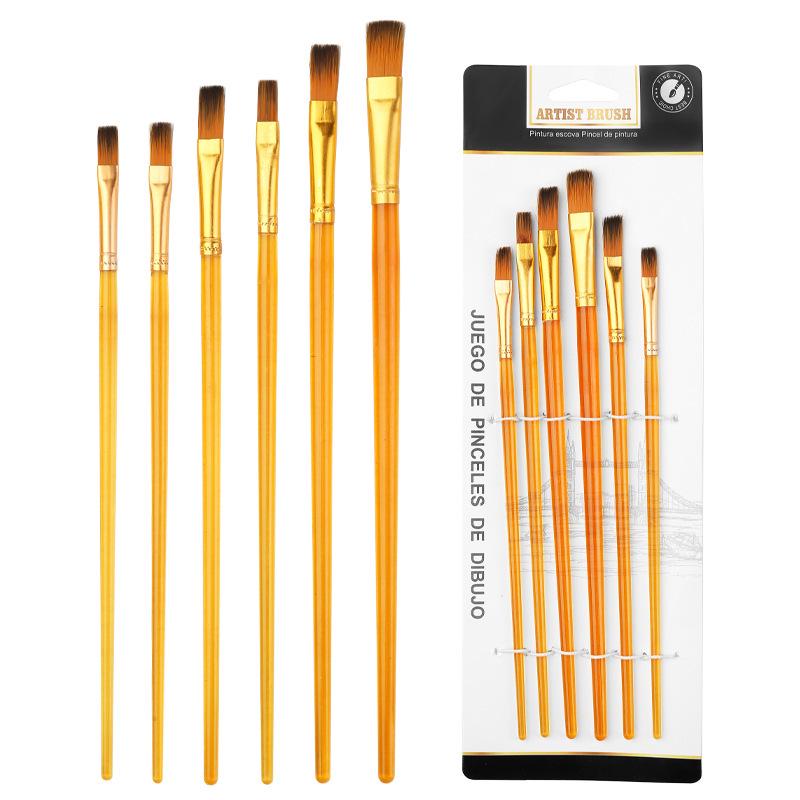 Gouache Oil Painting Nylon Brush Set: 6-Piece Flat Head Brushes for Kids  Art and Watercolor.
