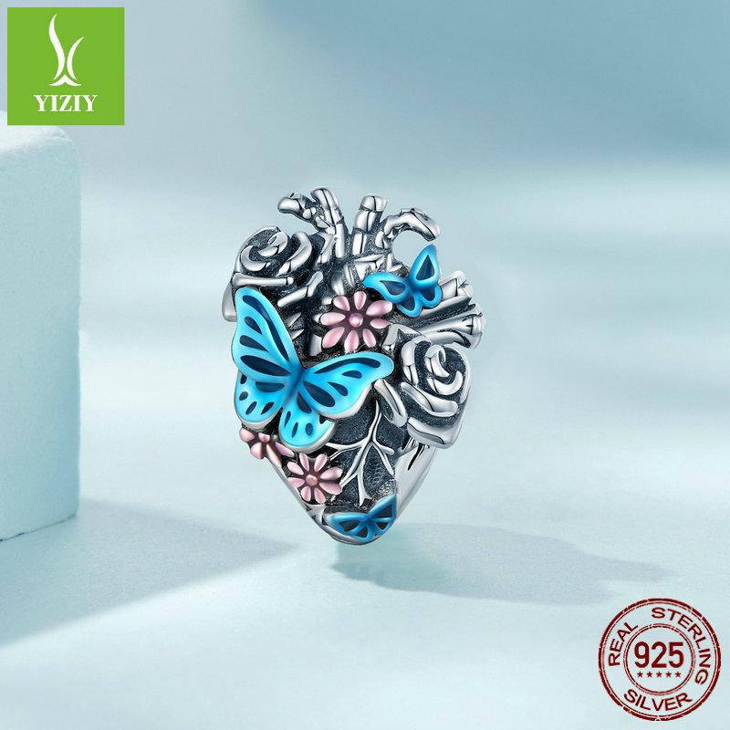 Heart Butterfly Beaded Accessories, Booming Flowers S925 Silver Bracelet Beads Loose Beads Scc2350