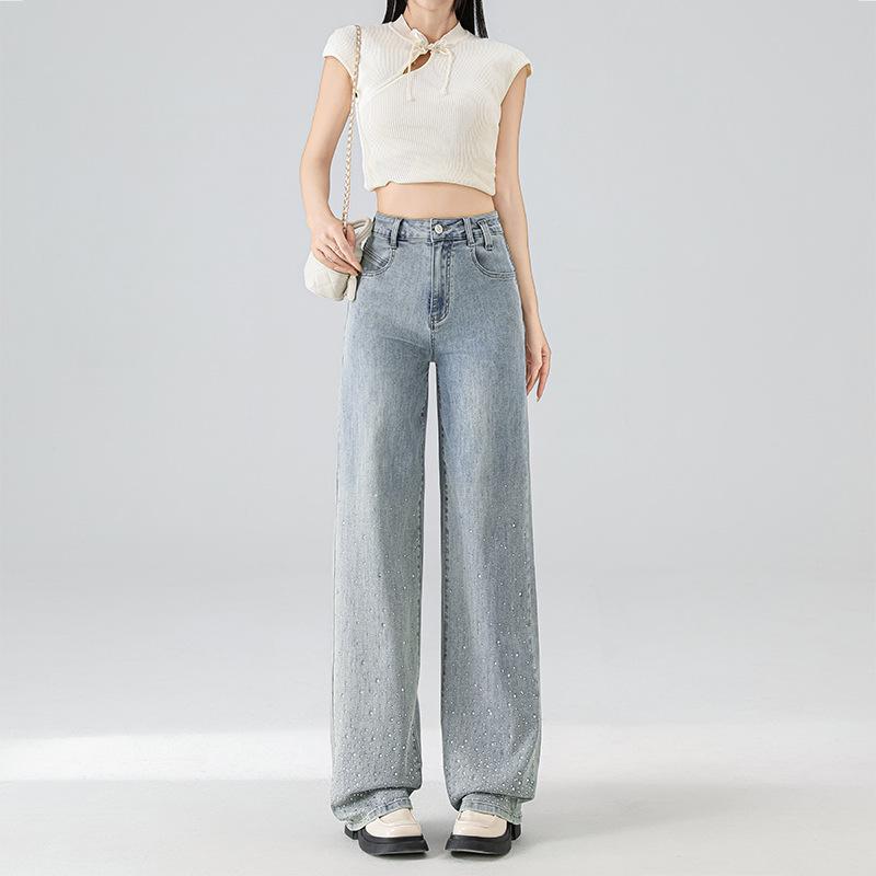 Women s Light Blue High-Waisted Slimming Wide-Leg Jeans - Summer Petite Style 2026 S (55-60 kg)