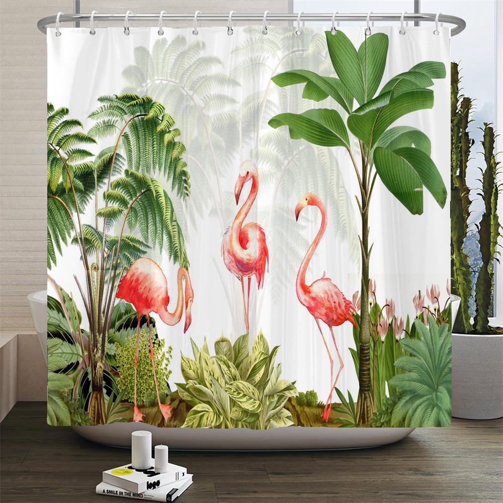 Flaming Zasłony Prysznicowe Zielony Liść Łazienka Wodoodporna Tkanina Poliestrowa Nadruk Dekoracja Zasłona Kąpielowa