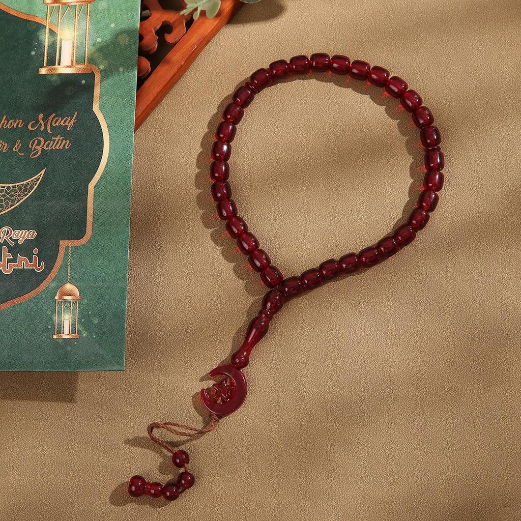 Misbaha 33-Perlen Gebetsarmband - Nahöstliche buddhistische & muslimische Gebetskette mit Stern- und Monddesign