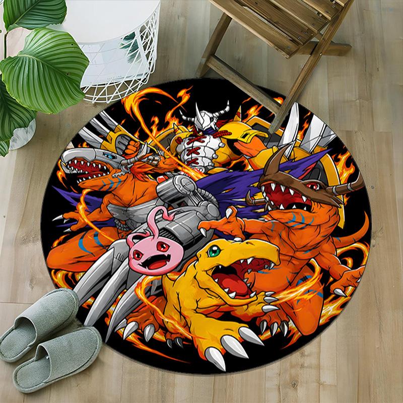 1pc Digimon Carpet, Round Rug, Comfortable, Suitable for Entryways, Living Rooms, Office, And Bedrooms, Christmas Decoration