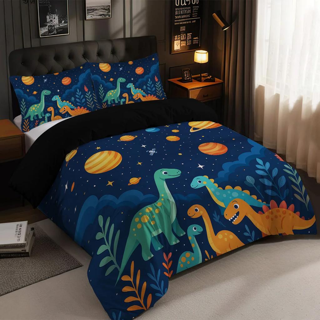 3pcs Cartoon Dinosaur Pattern Printed Bedding Set 1*quilt Cover+2*pillowcase Suitable for King Bed Single Bed for All Seasons
