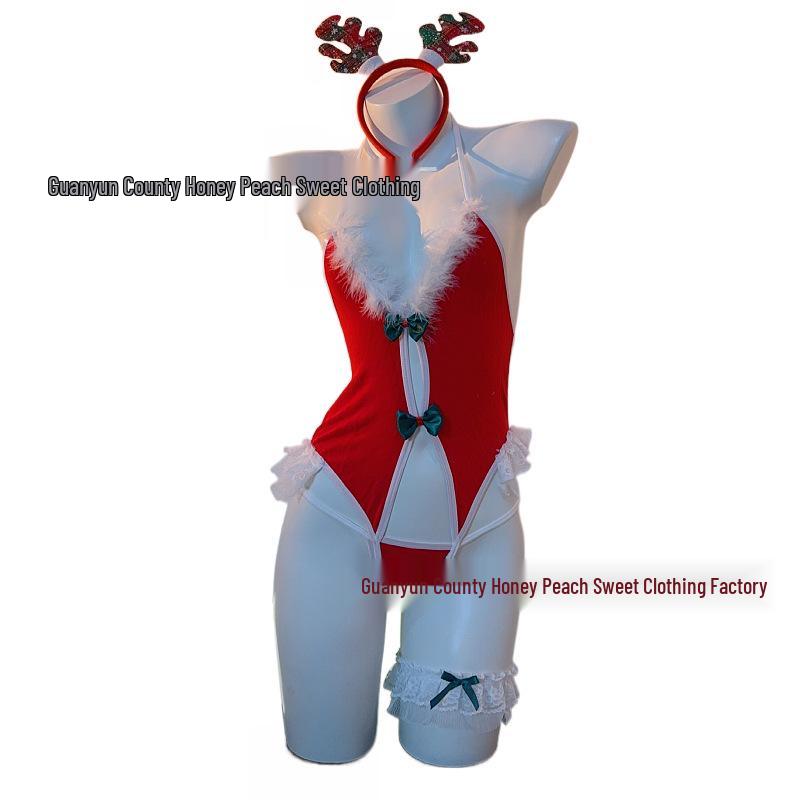 Sexy Red Backless Christmas Bodysuit - Holiday Temptation Wear