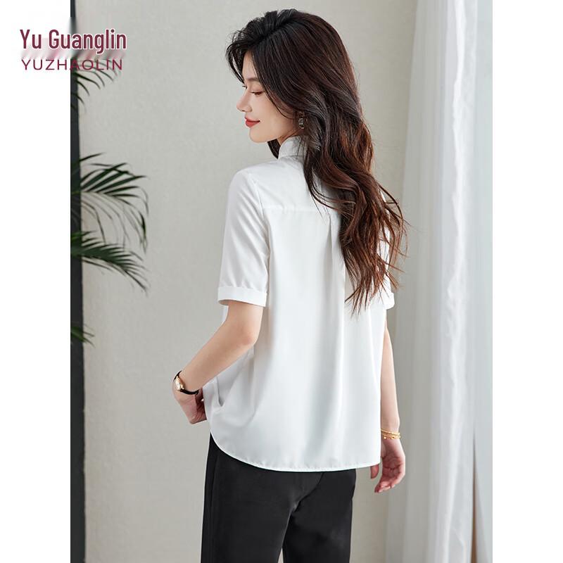 Yuzhaolin Women's Casual Professional White Short Sleeve Shirt