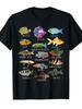 T-shirt Unisexe Amoureux d'Aquarium Noir avec Poissons Anges Betta Cichlidés Poissons Rouges Tétras Chemise Douce en Coton pour l'Aquariophilie Coupe Ajustée