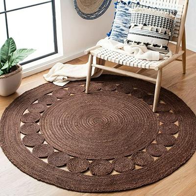 Alfombra de tinte marrón yute natural, alfombras de forma redonda trenzadas a mano para vivir, interior y exterior, cocina, alfombra de granja