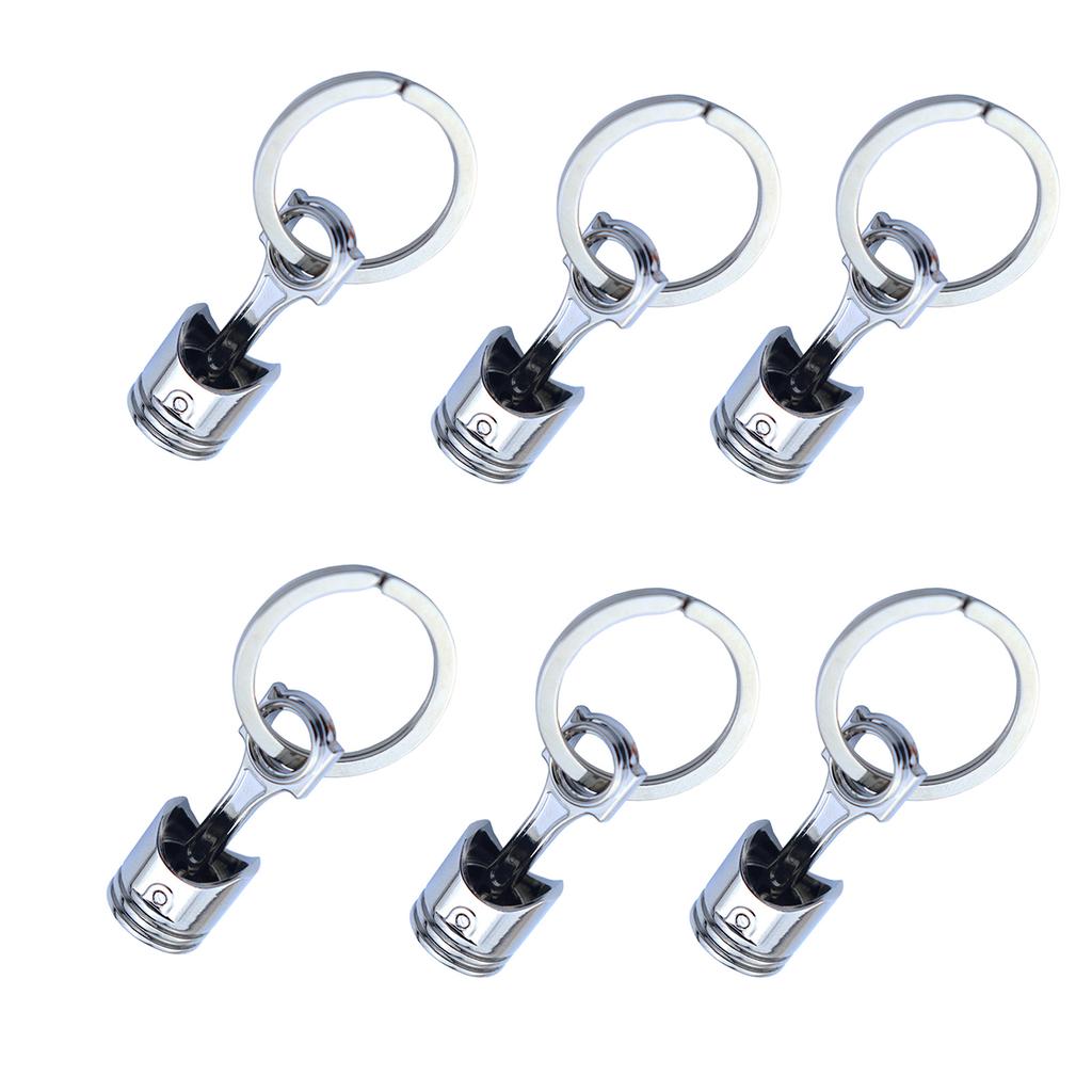 6Pcs/set Heavy Duty Alloy Car Engine Piston Keychain for Automotive Enthusiasts Mechanical Design Keyring Gift