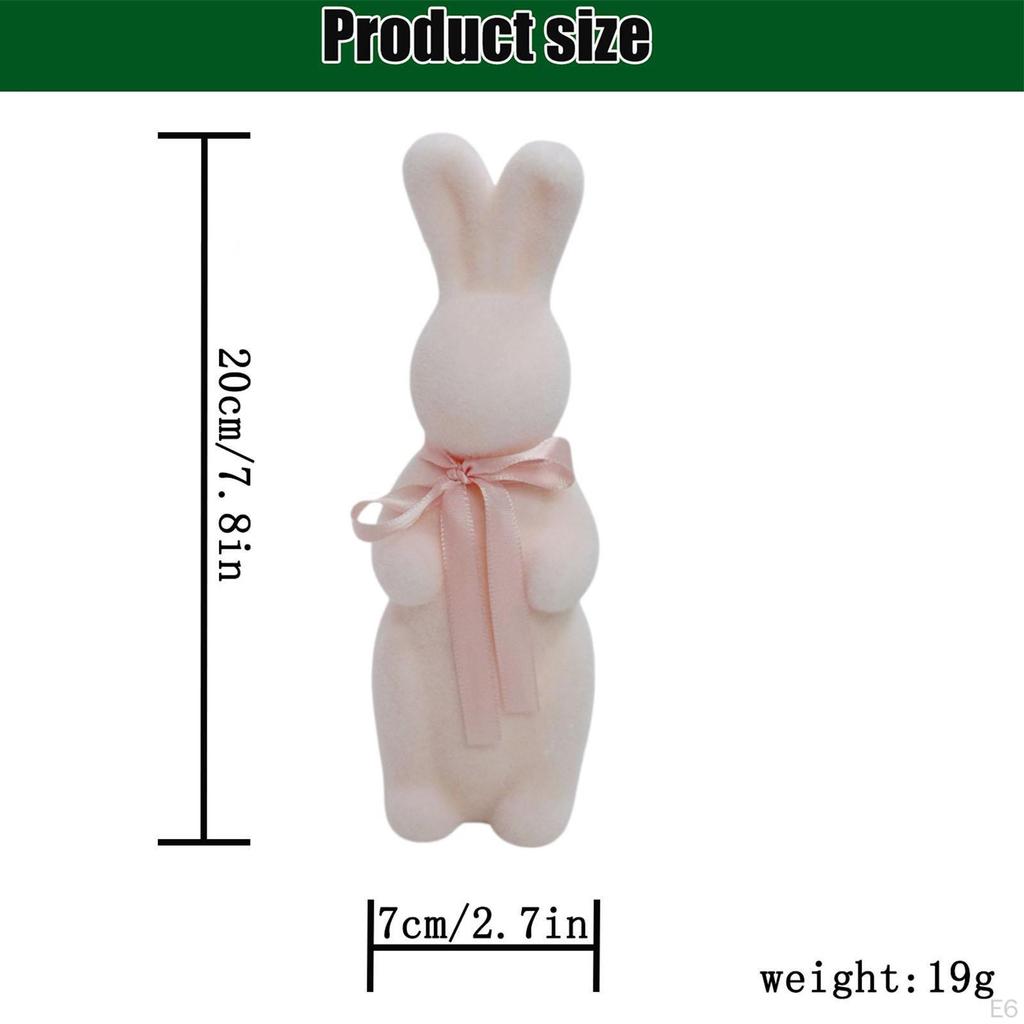 Flocked Easter Bunny Figurine Statue Sculpture with Bowknot for Indoor Desktop