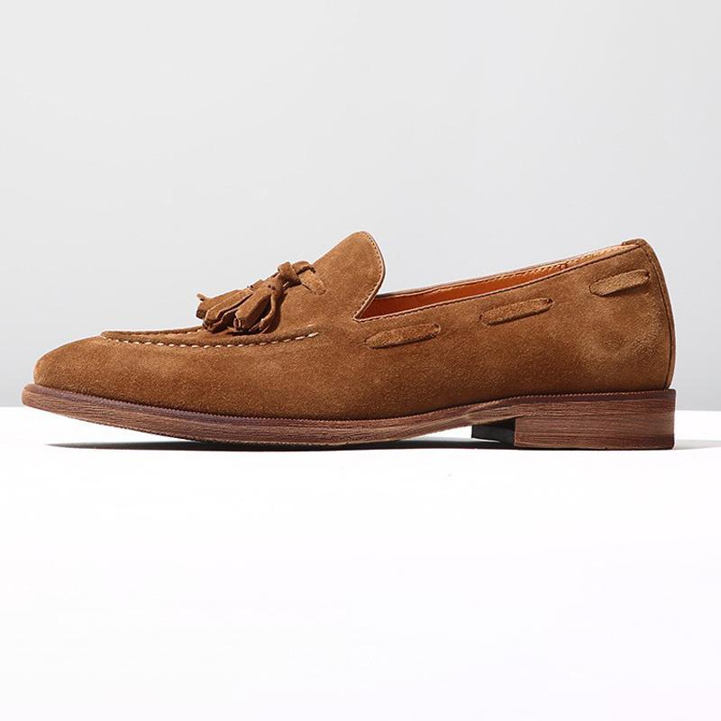British Style Men'S Loafers Shoes Low Top Slip-On Suede Leather Fringe Tassel Breathable Casual Driving Dress Shoes Four Seasons