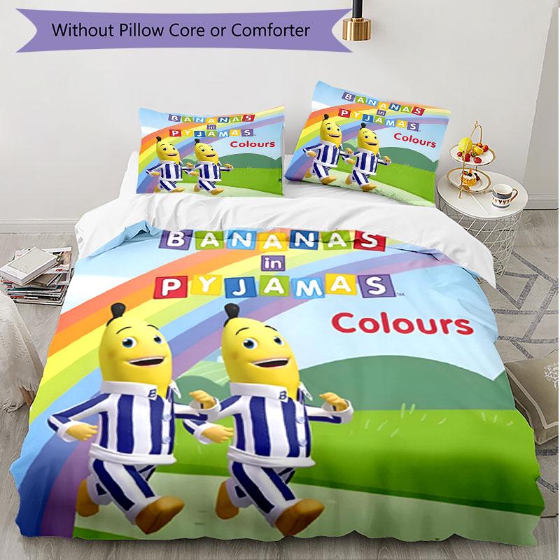 3pcs Duvet Cover Set (1*Duvet Cover + 2*Pillowcase, Without Core), Bananas in Pyjamas Print Soft All‑Season Bedding Set, Home Bedroom Decor Gift