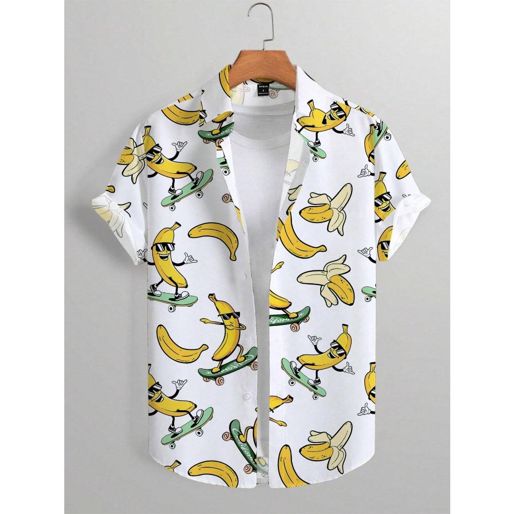 Men s Shirt Lapel Party Shirt Men s Casual Street Short Sleeve Summer New Fashion Banana Animation 3D Print Tops Men s Clothing S