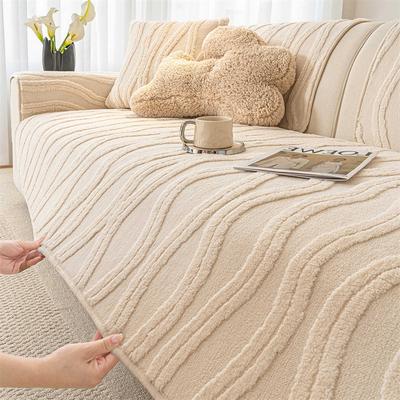 French Striped Thicken Plush Couch Cover Winter Warm Sofa Pad Non-Slip Sofa Slipcovers for Living Room L Shaped Couch Cushion