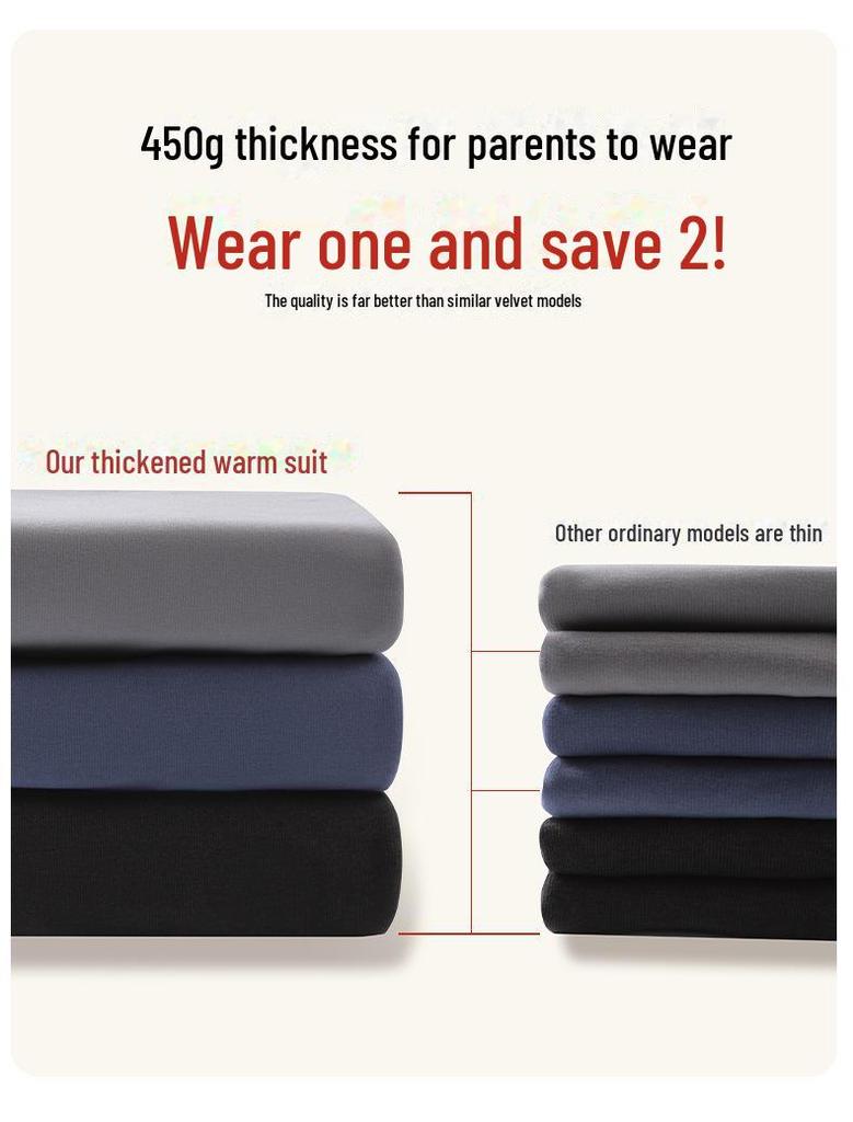 Herren Deutscher Samt Rundhals Thermounterwäsche Set für Herbst - Antibakteriell, Große Größe, Dick und Warm