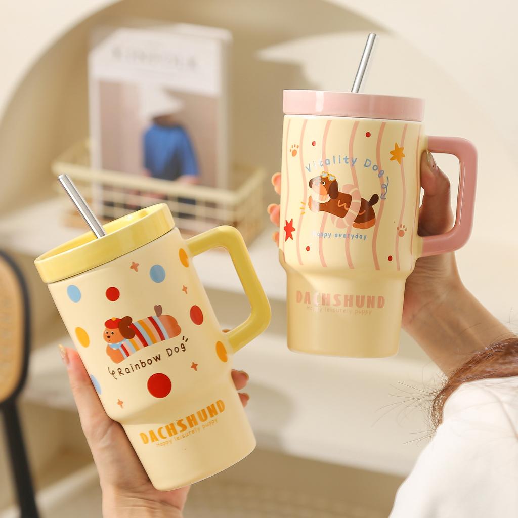 Ins Wind Welpenbecher, hochwertiger Becher, Keramik-Wasserbecher mit großem Fassungsvermögen, Geburtstagsgeschenk für Mädchen