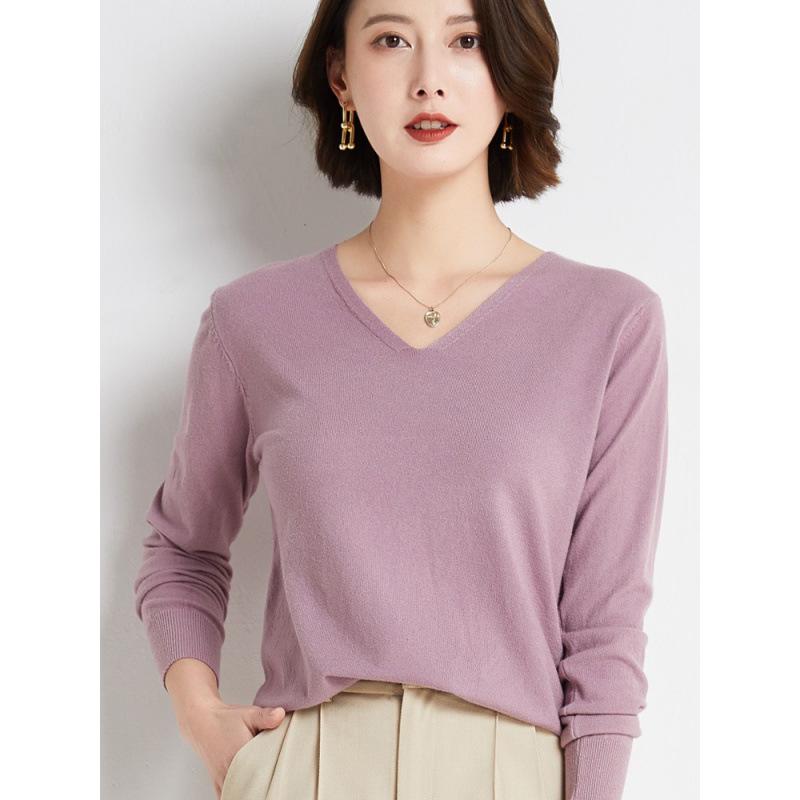 Women's Early Autumn V-Neck Long-Sleeve Loose Pullover Sweater