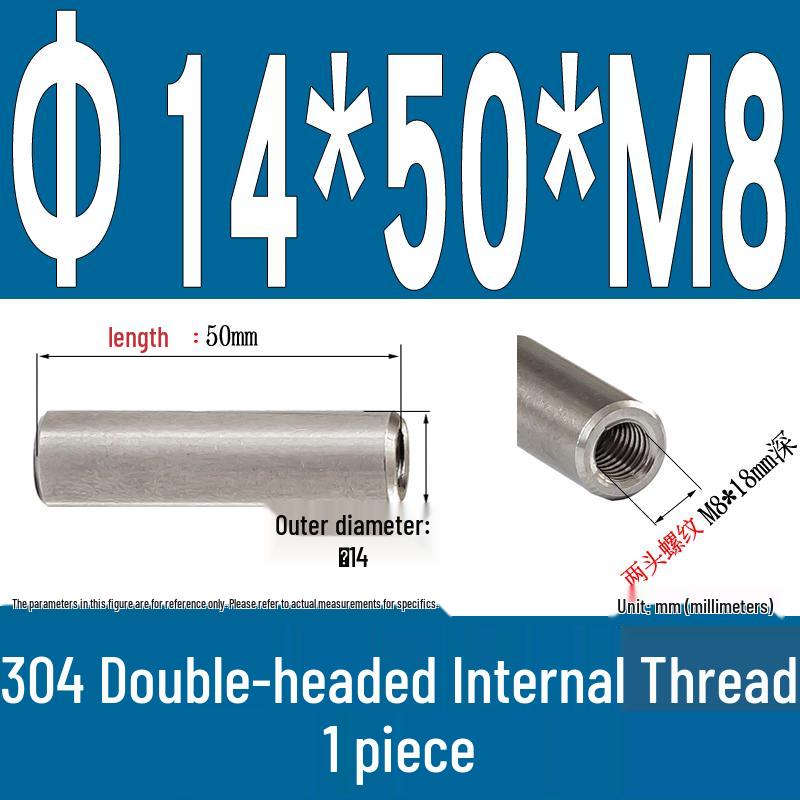Stainless Steel 304 Double-Ended Threaded Cylindrical Guide Pin with Dual-End Holes