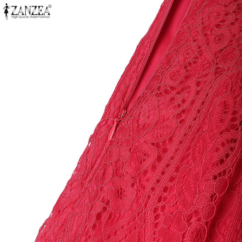 ZANZEA Elegante Spitze Damen Casual Quadratkragen Kurzarm Langes Kleid