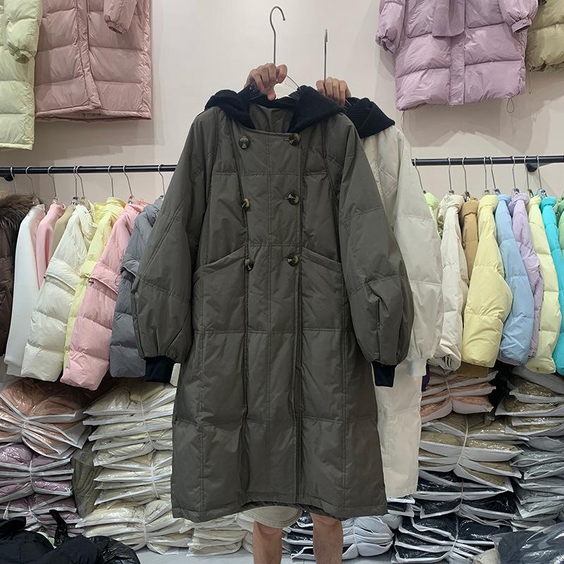 Winter new down jacket women's detachable scarf knitted hat loose thickened warm fashion medium and long