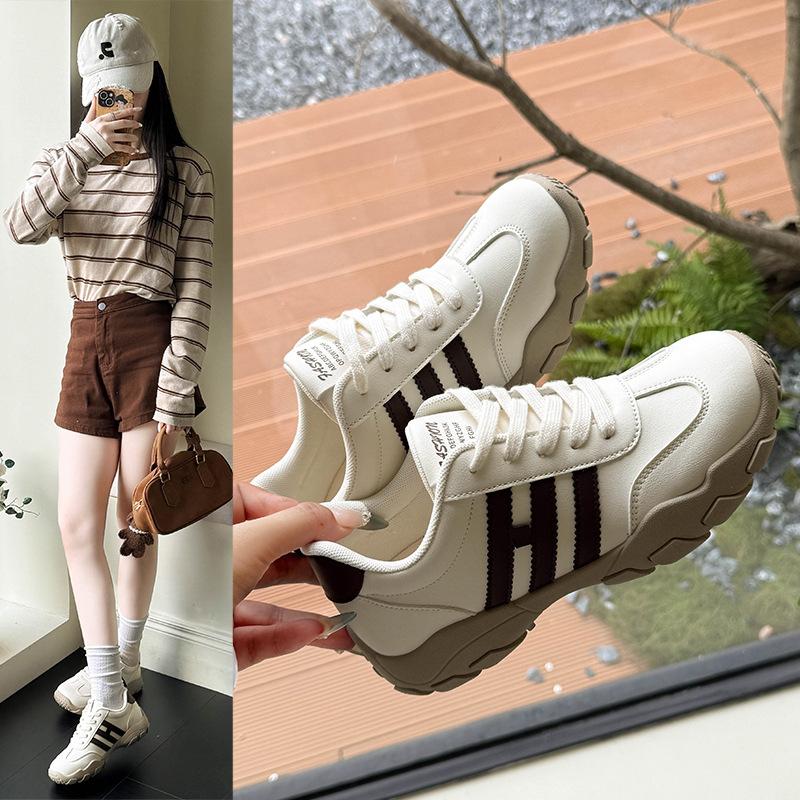 

22 autumn new leather surface breathable light non-slip sports shoes soft sole soft surface dad shoes hongjie35 бежевый