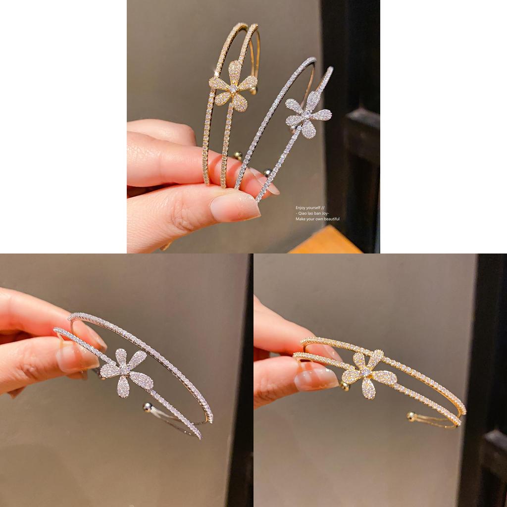 Elegant Zircon Flower Double Layer Bracelet With Cubic Alloy For Fashion Casual Wear