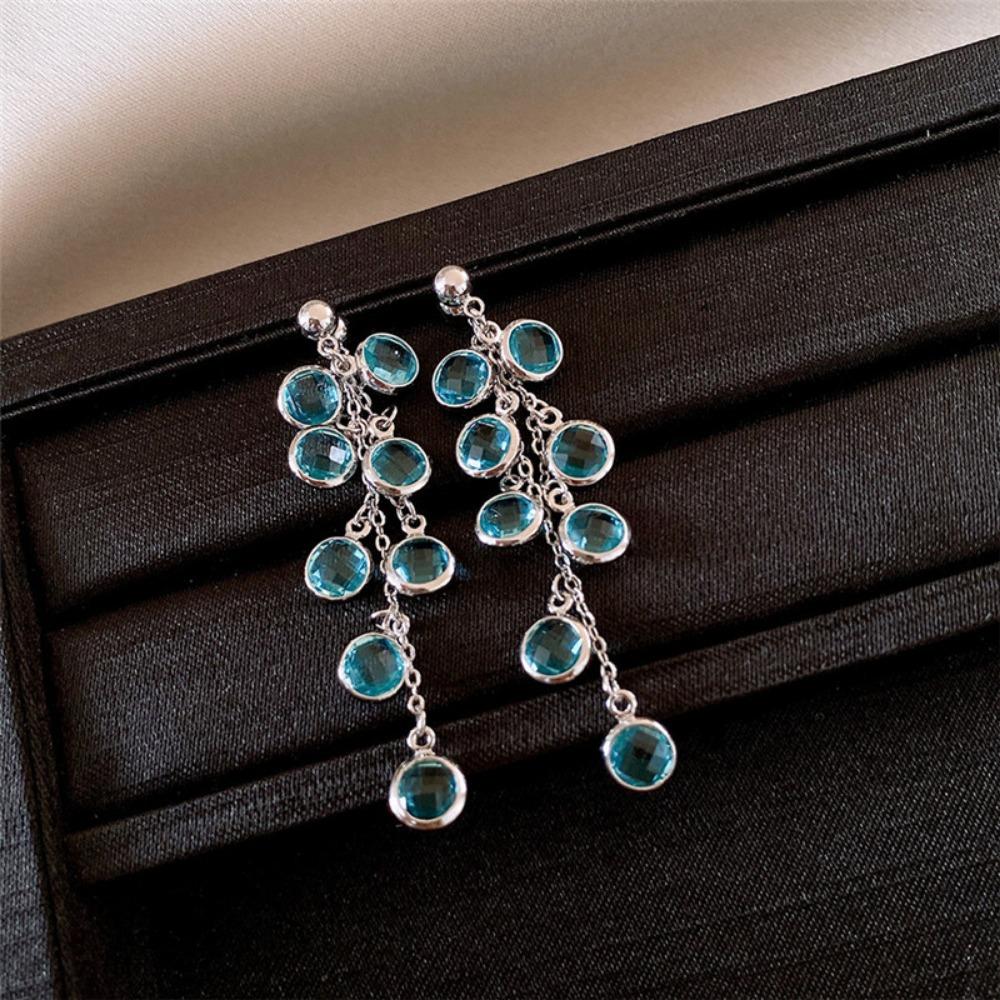 Fashion Zircon Tassel Pendant Earrings Grape Tassel Sparkling Desig Dangle Earrings Irregular Long Drop Earrings Gift