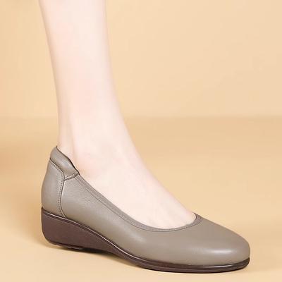 Buty damskie na koturnie, pojedyncze, jesień 2025, nowe, z okrągłym noskiem, wygodna miękka podeszwa, miękka powierzchnia, buty damskie, płytkie, buty babci, buty skórzane